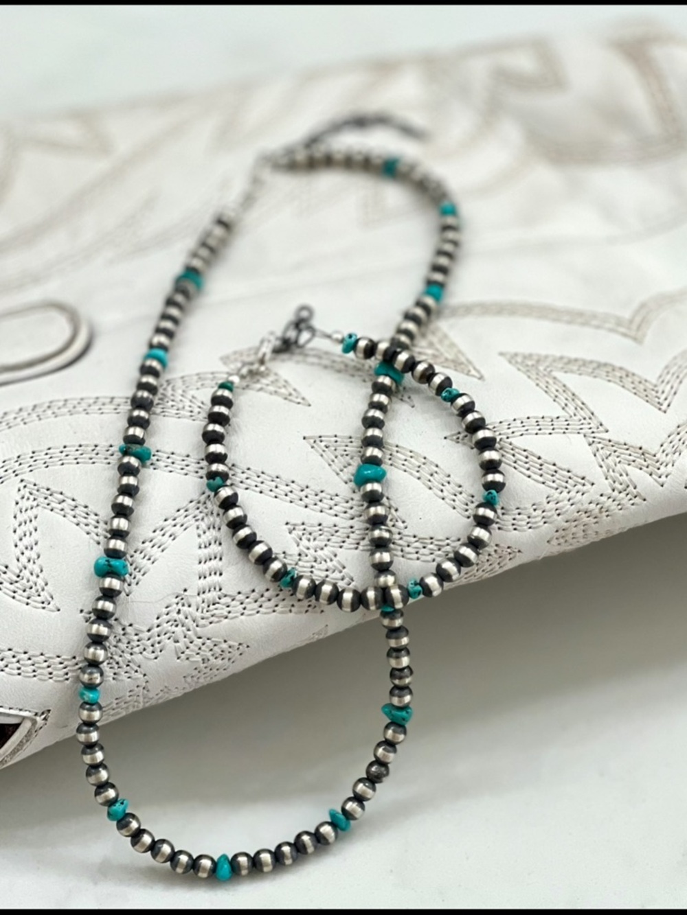 Navajo pearl turquoise and silver Necklace & Bracelet Set